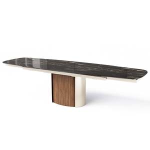 Yoroi Modern Minimalist Extendable Oval Dining <b>Table</b> <b>Matt</b> Pearl Beige with Sintered Stone Top Assembled Marble Design - Product Image 6
