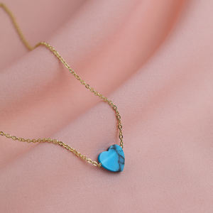 Collier avec pendentif en forme de cœur turquoise, fait à la main, pour fiançailles, mariage, fête, vente en gros, fabrication turque, argent sterling 925 - Product Image 2