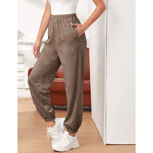 Pantalon de survêtement en molleton de coton léger pour femmes séchage rapide cordon de serrage confortable coupe décontractée pour l'extérieur hiver plat - Product Image 4