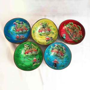 Cuencos de comida y decoración hechos a mano de Vietnam, cuenco de cáscara de coco lacado, Natural, Perla madre - Product Image 3