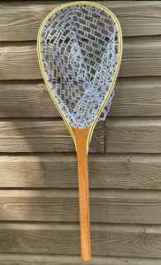 Épuisette de pêche à la mouche d'extérieur avec cadre en bois et filet en caoutchouc, outil de capture de truites à lancer à la main - Product Image 4