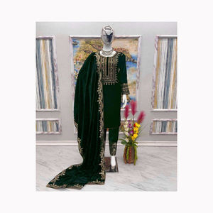 Ensemble Salwar Kameez pakistanais de luxe en jacquard Banarsi, 3 pièces, avec broderies riches sur soie, vêtements ethniques pour femmes de haute qualité - Product Image 2