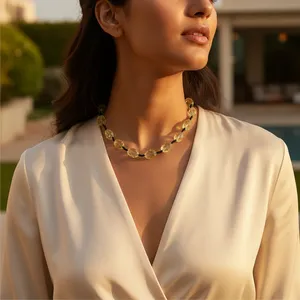 Collar de Cuentas de Citrino Chapado en Oro Vintage para Mujer, Estilo Cruzado de Moda con Diamantes y Perlas, Joyería de Regalo - Product Image 2