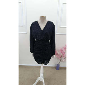 Vestido mini de gasa con estampado brillante y cuello cruzado de manga larga, elegante, para mujer, de Jane, forrado, sin cinturón, modelo 31630 - Product Image 5
