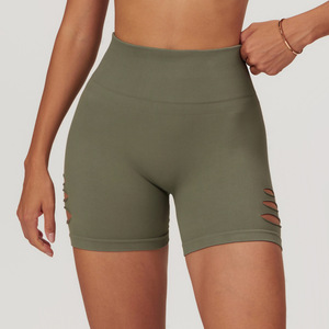 Short de Yoga de sport sans couture taille haute pour femmes respirant côté creux hanche levage pantalon de Fitness serré pour le Yoga de course décontracté - Product Image 4