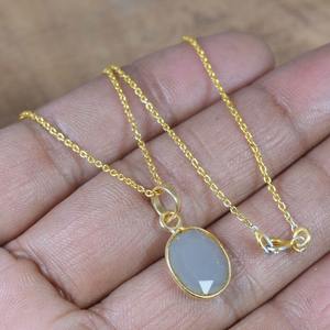 Aqua Calcédoine Pendentif ovale en argent sterling 925 avec pierres précieuses Mars Pierre de naissance Bijoux faits à la main Pendentif élégant Cadeau pour anniversaire - Product Image 5