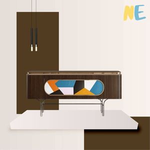 Meuble TV contemporain de luxe à cadre plaqué or Meuble multimédia en bois de manguier de haute qualité Meuble de salon de rangement Maison Hôtel - Product Image 3