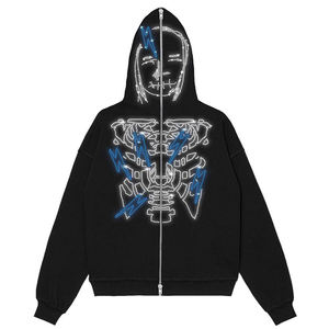 Vêtements personnalisés Y2K 100% coton Sweats à capuche et sweat-shirts pour hommes Full Zip Face Heavyweight String Skull Rhinestone Logo Rhinestone - Product Image 1