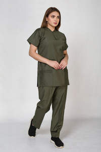 Ensemble d'uniformes de gommage d'allaitement en polyester/coton sur mesure de couleur verte armée - Product Image 3