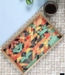 Mosaic Mango Wood 13 Inch Rectangular Tray Wood with Handles Decorative Serving Tray Platter for Breakfast table Decorative - Product Image 6