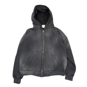 Custom High Quality Streetwear <b>Hoodie</b> Blank <b>Zip</b> up Vintage Double Layer Acid Wash Sun Faded Distressed <b>Pockets</b> Hoodies - Product Image 6