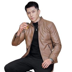 Vêtements de marque hommes Slim Fit veste mode couleur unie moto vestes d'hiver Hombre coupe-vent manteau en cuir noir - Product Image 5