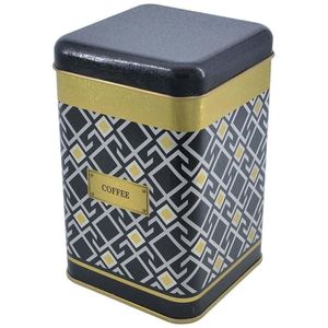 Caja de lata cuadrada reciclable de 1,7 l, diseño de tapa deslizante de 105x105x160mm con líneas geométricas sin costuras sobre fondo negro, contenedores de lata - Product Image 1