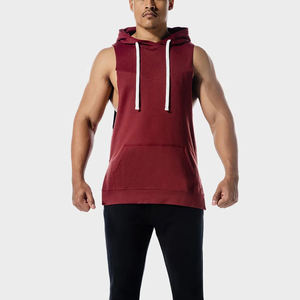 Camiseta sin mangas de punto transpirable de secado rápido con capucha y logotipo personalizado de talla grande para hombre - Product Image 1