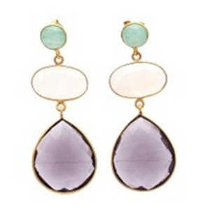 Pendientes de cuarzo ovalados y amatista, piedra preciosa de cuarzo, calcedonia lechosa y Calcedonia Aqua, Plata de Ley 925, pera, novedad - Product Image 1