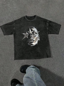 Venta caliente Vintage ácido lavado camiseta para hombres 100% algodón suave personalizado Pakistán tendencia método de impresión Digital - Product Image 6