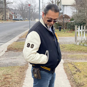 Chaqueta universitaria de lona de calidad superior para hombre, abrigo de invierno de cuero de lana transpirable, Letterman Vintage de gran tamaño - Product Image 5