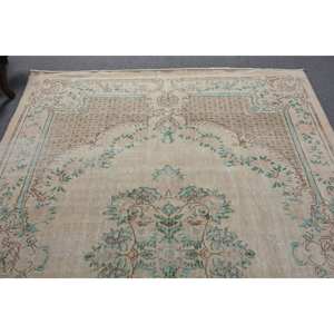 Alfombra turca clásica Vintage Beige verde 6,2x9,4 pies lana hecha a mano con respaldo de látex patrón de retazos Rectangular para cabecera - Product Image 5