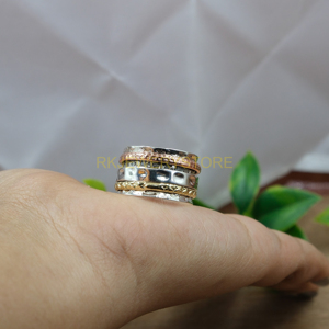 Bague tournante en argent faite à la main |   Bague de méditation en argent oxydé |   Bague rotative unisexe en laiton et cuivre, bague anti-stress - Product Image 6