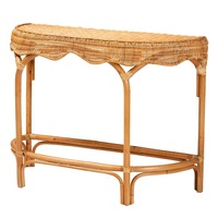 Table Console de luxe moderne et élégante en rotin tissé Design incurvé personnalisable pour l'extérieur, salon, entrée, couloir, décor