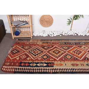 พรมตุรกีวินเทจสีแดงส้ม3.4 x 9.7ft ใหม่10มม. ผ้าขนสัตว์ยางเย็บปะติดปะต่อกันลวดลายนามธรรมสำหรับห้องนั่งเล่นที่บ้าน - Product Image 5