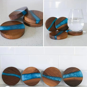 Posavasos de madera de nogal de resina BELOW para decoración del hogar Posavasos de madera de resina epoxi Posavasos de lujo personalizado para bebida - Product Image 4