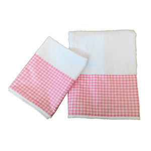 Ensemble de serviettes de bain à séchage rapide imprimées à carreaux roses avec broderie, en peluche et absorbantes, pour la maison, l'hôtel, la cuisine, l'extérieur et Noël - Product Image 1