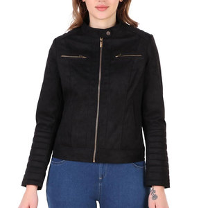 Modern Cropped Genuine Leather Bomber Jacket with Flared Hem Feminine Fit Asymmetric <b>Wrap</b> Design for Autumn - Product Image 3