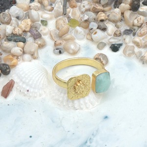 แหวนอเมซอนไนท์ทรงสี่เหลี่ยมผืนผ้าชุบทอง18K แหวนหมั้นปรับได้สำหรับงานแต่งงานและปาร์ตี้สำหรับการจัดหาทั่วโลก - Product Image 1