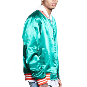 Veste universitaire en satin avec lettrage brodé 3D finition brillante et poignets côtelés et logo personnalisé quantité minimale de commande de gros 50pcs - Product Image 3