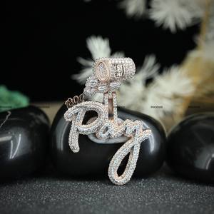 Pendentif personnalisé Hip Hop avec nom, diamant moissanite, argent sterling 925 plaqué or rose, bijoux à double couche par Phoenix Enterprise - Product Image 1