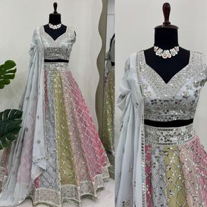 Dernier design de mode pour femmes Vêtements ethniques indiens Faux Georgette Lehenga Choli Avec Dupatta Avec Broderie à Séquence Lourde - Product Image 5