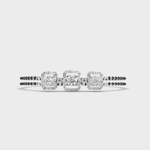 IGI Certified Lab Grown Three Stone Round Halo Diamond Mangalsutra <b>Bracelet</b> in <b>Solid</b> 925 Sterling <b>Silver</b> - Product Image 1