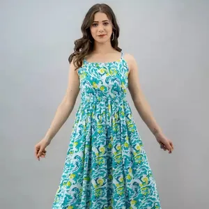 Nuevo vestido elegante con estampado de flora, la mejor calidad, venta al por mayor, fecha de primavera, artesanía nocturna, falda acampanada, vestidos sin mangas para mujeres y niñas