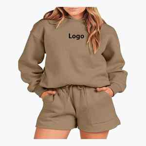 Ensemble de survêtement pour femme de haute qualité, 2 pièces, sweat-shirt et short, 100% coton, épaules tombantes, logo imprimé personnalisé - Product Image 6