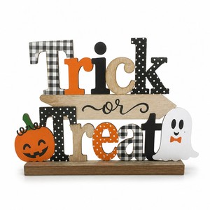 Halloween Table Decorations Pumpkin Ghost Centerpiece Trick or Treat Wooden Table Sign Party Decor for Halloween Party - Product Image 1