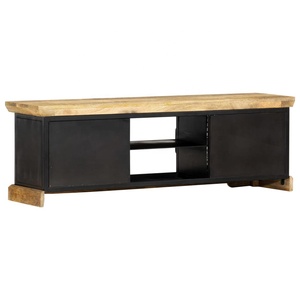 Support de téléviseur industriel moderne en bois de manguier massif avec deux tiroirs de rangement Unité multimédia en bois pour la maison salon ferme appartement - Product Image 5