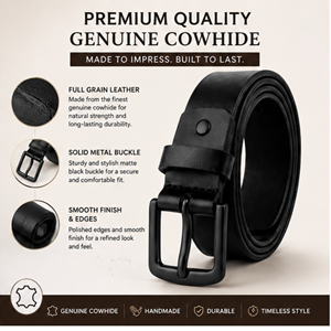 Custom Made Wholesale Best-selling Black Cowhide Casual Formal Alloy Square Pin Buckle Solid Adjustable High Strength <b>Jeans</b> <b>Belt</b> - Product Image 3