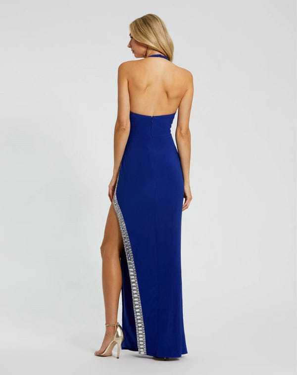 royal blue halter neck prom dress Sequin A-Line Vintage Maxi Evening for Women Crystal Decoration Anti-Static Breathable Fabric exc_coast