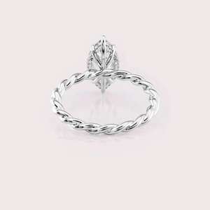 Marquise Cut Lab Grown Diamond Engagement <b>Ring</b> with Twisted Rope <b>Band</b> in Solid 925 Sterling Silver - Product Image 4