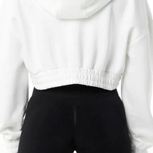 เสื้อครอปแบบซิปปิดไหล่ผ้าฝ้าย55% 45% ผ้าสแปนเด็กซ์ทรงโอเวอร์ไซส์สีขาวแบบคลาสสิก - Product Image 6