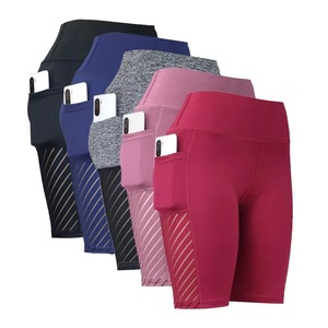 Pantalones cortos de entrenamiento de gimnasio sin costuras para mujer Leggings de Yoga de cintura alta con bolsillos de malla Estilo informal de pierna delgada elástica - Product Image 4