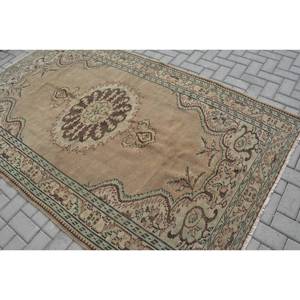 Alfombra de retazos de lana de 4,9x8,5 pies verde marrón antiguo, diseño turco Vintage, tejido plano de látex para decoraciones de sala de estar para adolescentes - Product Image 4