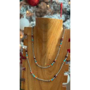Collar de Perlas Graduadas Navajo con Cuentas de Piedras Variadas y Plata de Ley, Joyería Cultural Coleccionable - Product Image 2