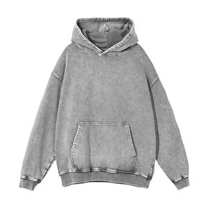 Sweat à capuche vintage pour homme, 100 % coton, coupe oversize, épaules tombantes, poche, motif uni, effet délavé, MADE BY HS 2026 - Product Image 1