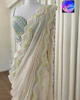 Saree Designer Brodée de Perles avec un Blouse Brodée à la Main Robuste Saree en Georgette Élégant pour Soirée, Mariage et Cérémonie
