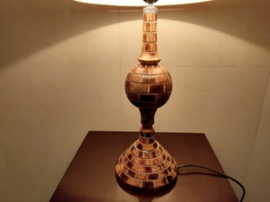 Handmade Wooden <b>Table</b> Lamp With Bamboo Shade Round Base Home Decoration Craft - Product Image 3