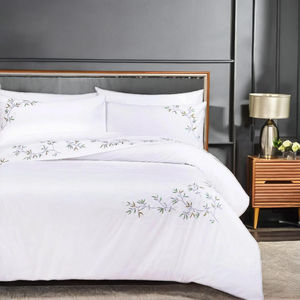 Wholesale Custom Cotton Satin Bedding Sets Embroidered Bamboo Leaves <b>Duvet</b> <b>Cover</b> Pillowcases Wearable for Home Hotel Wedding - Product Image 5
