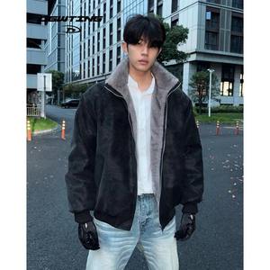 เสื้อแจ็คเก็ตหนังกลับบุขนเชอร์ปาแบบอเมริกันสำหรับผู้ชาย สวมใส่ในฤดูหนาว คอตั้ง ทรงหลวม ปิดด้วยซิป ขายส่ง - Product Image 6