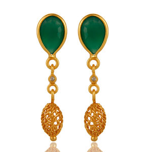 Pendiente de ónix verde de topacio blanco, diseñador colgante, pendiente chapado en oro y plata 925, proveedor de joyería, Colección Vintage - Product Image 4